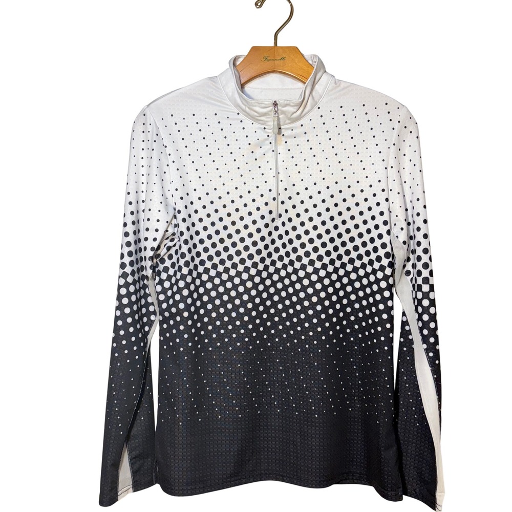 Bette‎ & Court Women S Quarter Zip Long Sleeve Golf Shirt Black White Dot Print